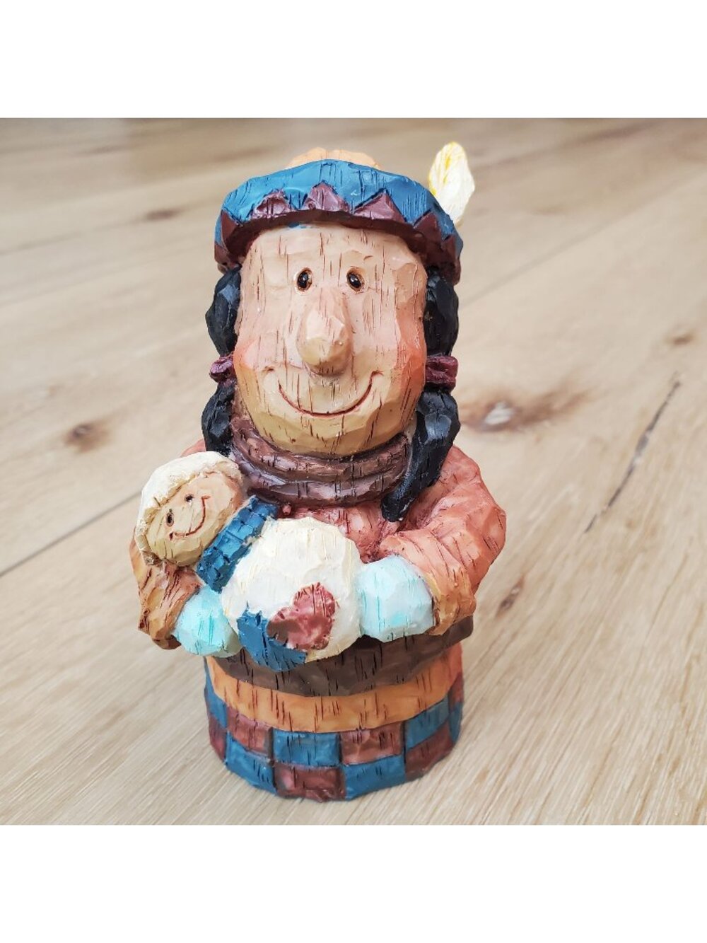 Native American Thanksgiving Mother Baby 4.5” Miniature Figurine Cute Smiley